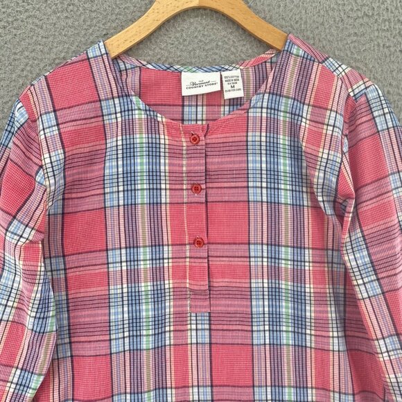 Vermont Country Store Top Womens Medium Pink Plaid 1/4 Button Front Long Sleeve - Picture 3 of 10